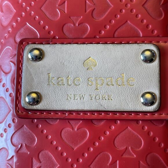 Kate Spade Wallet With Coin Zip New York Red patent Leather Tan Inside Used - Picture 5 of 16